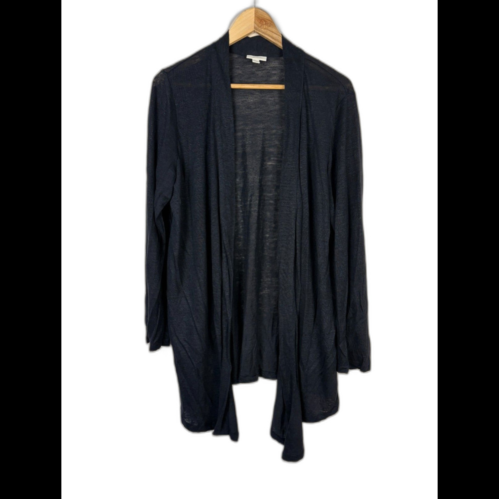 J. Jill 100% Love Linen Cardigan Long Line Open Front Navy Blue Medium Coastal